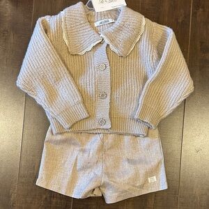 Knit Cardigan with Collar Detail and Shorts Set
